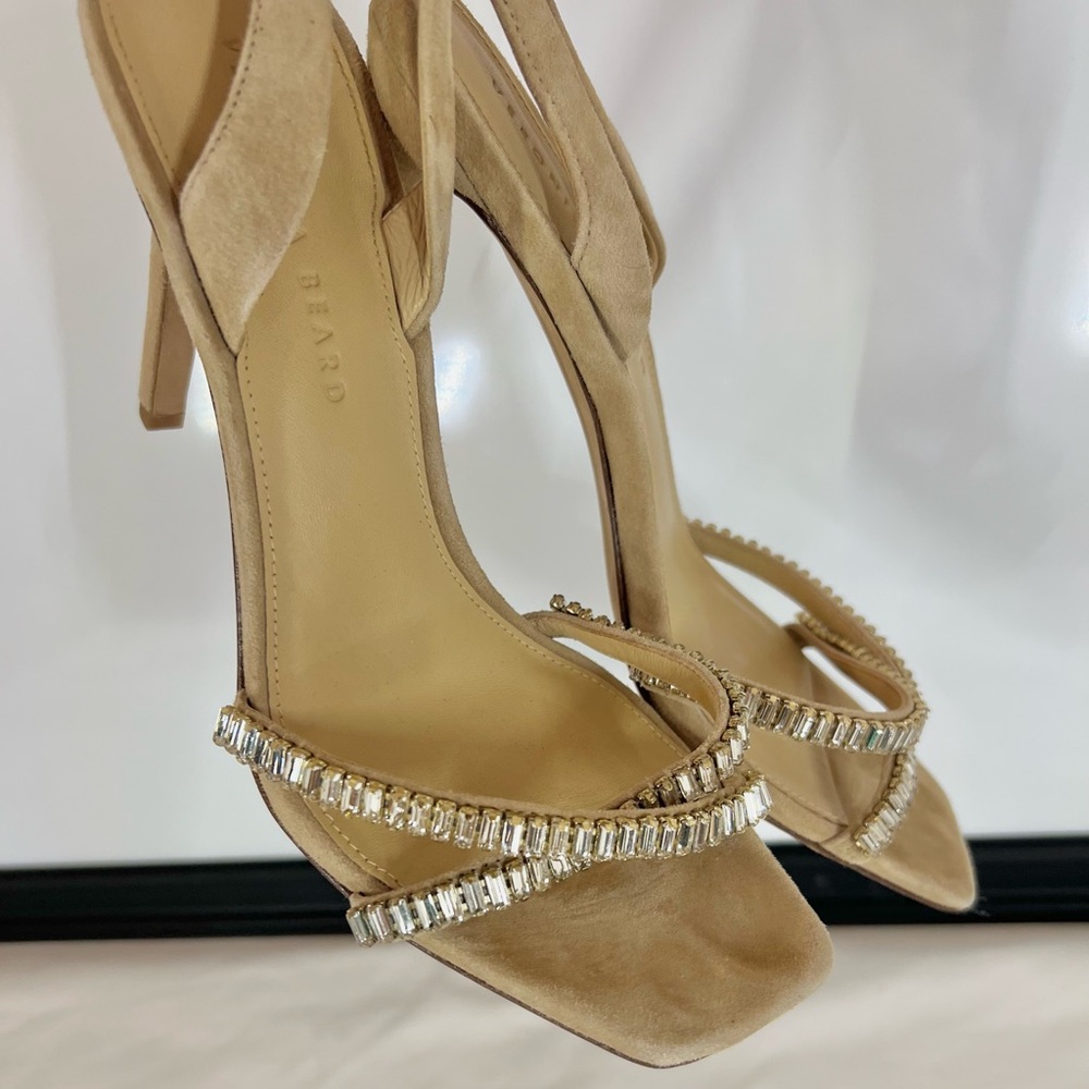 Veronica Beard Nude Suede Rhinestone Sling Back Pump High Heels